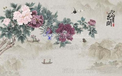 Hình ảnh file gốc File tranh gốc tranh tường hoa thủy mặc trung quốc TTQ519 cho in UV