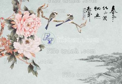 File gốc in ấn File tranh gốc tranh tường hoa thủy mặc trung quốc TTQ520 độ phân giải cao