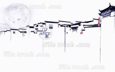 File ảnh File tranh gốc tranh tường hoa thủy mặc trung quốc TTQ591 (gốc) in backdrop sự kiện