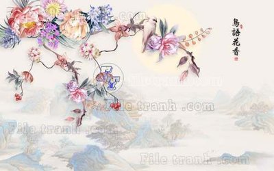 File tranh File tranh gốc tranh tường hoa thủy mặc trung quốc TTQ8 (gốc) in trên kính