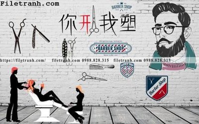 File gốc Tranh dan tuong Tiem cat toc barber 104 (in lụa) tranh mã đáo