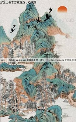 File gốc Tranh phong canh sanh vao cua Trung Quoc302 (in lụa) tranh phong thủy
