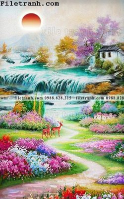 File gốc Tranh phong canh sanh vao cua Trung Quoc303 (in lụa) chi tiết cao