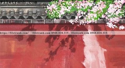 File tranh Tu Cam Thanh mau do moi phong cach Trung Hoa 127 (bản gốc) treo phòng ăn