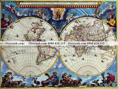 File tranh ban do the gioi co 164 (bản gốc) in lụa 5D