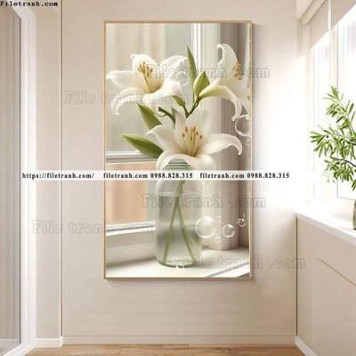 File tranh gốc in trần nhà binh hoa va cay xanh phan chieu anh sang 512 3D