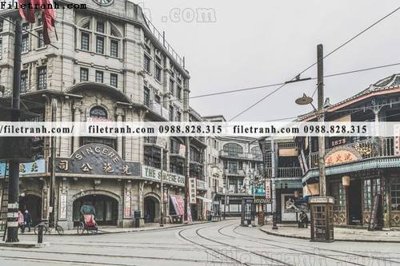 File tranh buc anh ve pho co Thuong Hai 662 (bản gốc) trang trí văn phòng