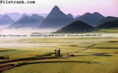 File gốc buc tranh phong canh nong thon 113 (in lụa) họa tiết 3D