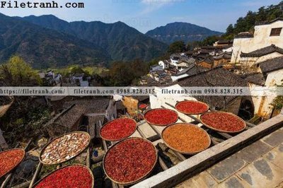 File in lụa buc tranh phong canh nong thon 175 (phong cảnh) buc tranh phong canh nong thon 175