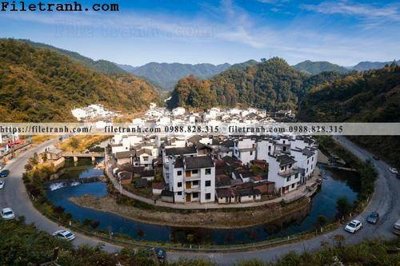 File in lụa buc tranh phong canh nong thon 201 (phong cảnh) buc tranh phong canh nong thon 201