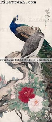File gốc buc tranh phong canh ve hoa va chim 119 (in tráng gương) hiện đại