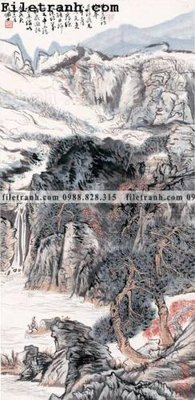 File gốc buc tranh phong canh ve hoa va chim 124 (in lụa) cao cấp