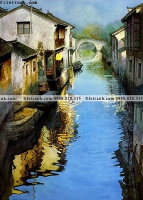 File in mica buc tranh son dau phong canh thac nuoc 205 (bản gốc) làm vách ngăn