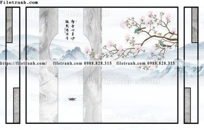 File gốc buc tuong nen hoa va chim phao chi 306 (in mica) trang trí