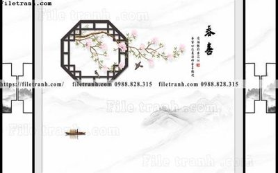 Download file gốc buc tuong nen hoa va chim phao chi 308 (in lụa) tranh 3D