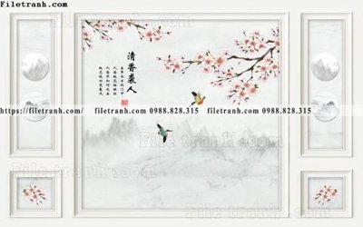 File gốc buc tuong nen hoa va chim phao chi 331 (in tráng gương) sang trọng
