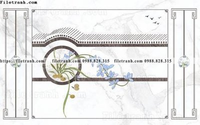 File tranh buc tuong nen hoa va chim phao chi 391 (ảnh gốc) in trần 3D