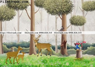 File tranh buc tuong nen hoat hinh tre em302 (bản gốc) in lụa dán tường