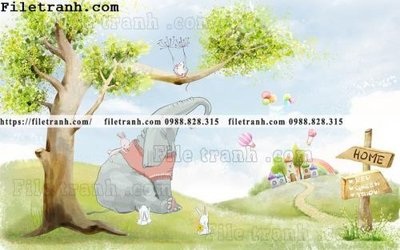 Tải file buc tuong nen hoat hinh tre em747 (ảnh gốc) in tranh kính