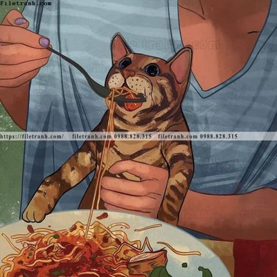 File tranh chu meo ngo nghinh ve tay 532 (bản gốc) in lụa 5D