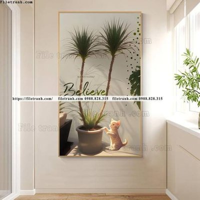 File tranh hinh anh cay xanh phong cach wabi sabi 504 (bản gốc) in lụa 3D