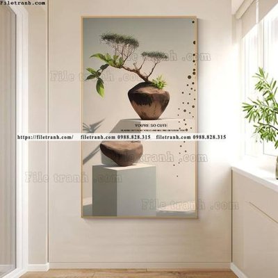 File tranh hinh anh cay xanh phong cach wabi sabi 528 (bản gốc) in lụa 3D