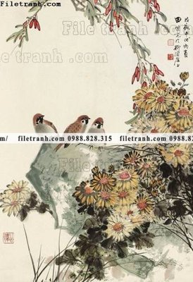 Tải file gốc in lụa hinh anh hoa chim co 674 siêu nét