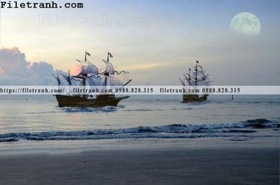 File tranh hinh anh thuyen buom tren bien 170 (bản gốc) treo phòng ăn