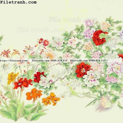 File gốc hoa mau don ve tay 235 (in lụa) họa tiết 3D