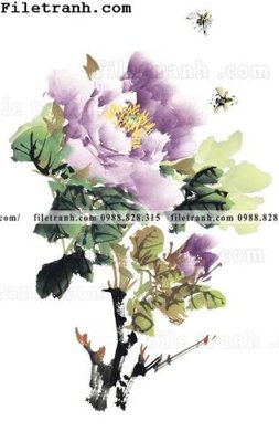 File gốc hoa mau don ve tay 269 (in lụa) tranh phong thủy