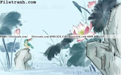 File tranh hoa sen mau nuoc 117 (gốc) phong cách tối giản