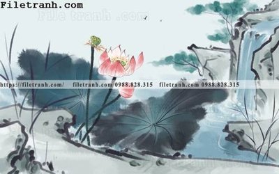 File gốc hoa sen mau nuoc 155 (in tráng gương) ốp tường