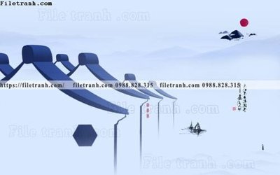 File tranh gốc PSD phong cach phong canh muc trung quoc 210 còn nguyên layer