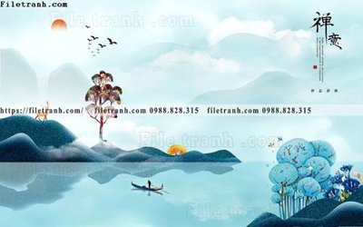 File tranh gốc in trần nhà phong cach phong canh muc trung quoc 220 3D