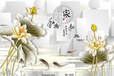 Hình ảnh file gốc in trần nhà Tranh cửu ngư quần hội sen cá S107