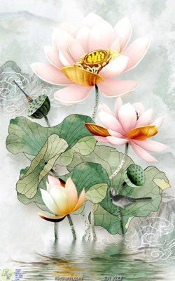 File PSD Tranh cửu ngư quần hội sen cá S123 (bản gốc) độ phân giải cao