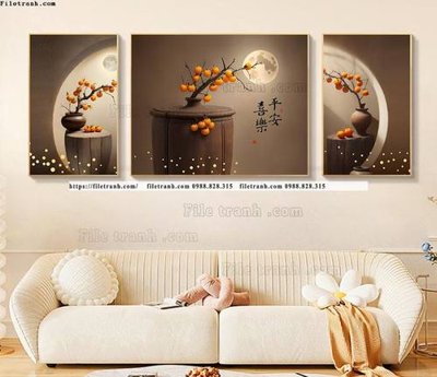 File gốc tranh bo 3 binh hoa kieu moi hien dai 504 (in lụa) hoa văn cổ điển