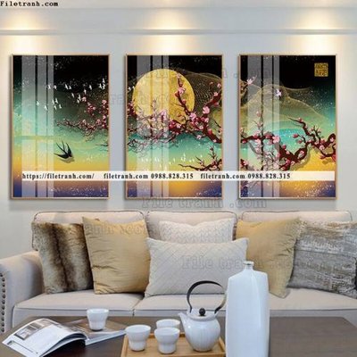 File tranh tranh bo 3 tam pha le guong 563 (ảnh gốc) in trần 3D