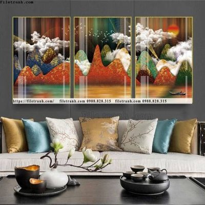 Download file gốc tranh bo 3 tam pha le guong 721 (in lụa) hoa lá