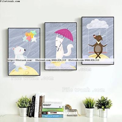 Ảnh gốc tranh bo 3 tranh hoat hinh tre em ngho nghinh 510 (độ nét cao) in mica