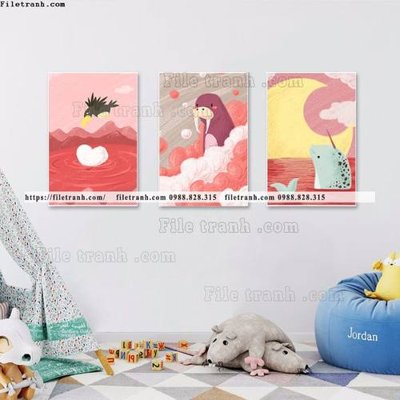 File gốc tranh bo 3 tranh hoat hinh tre em ngho nghinh 514 (trang trí) cho phòng khách