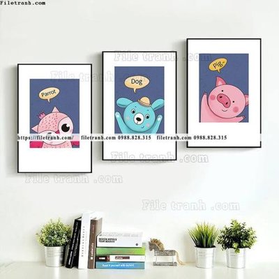 Tải file tranh bo 3 tranh hoat hinh tre em ngho nghinh 517 (ảnh gốc) in tráng gương