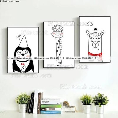 File ảnh tranh bo 3 tranh hoat hinh tre em ngho nghinh 520 (gốc) cho trang trí nội thất