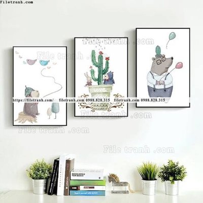 File ảnh tranh bo 3 tranh hoat hinh tre em ngho nghinh 525 (gốc) in decal dán tường