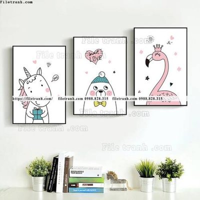 File gốc tranh bo 3 tranh hoat hinh tre em ngho nghinh 530 (in tráng gương) hiện đại
