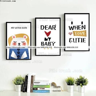 Tải file tranh bo 3 tranh hoat hinh tre em ngho nghinh 552 (ảnh gốc) in tranh kính