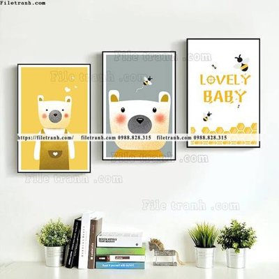 File ảnh tranh bo 3 tranh hoat hinh tre em ngho nghinh 556 (gốc) cho trang trí nội thất