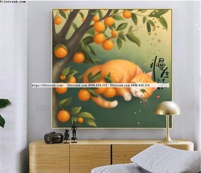 File ảnh tranh con meo duoi goc cay dep 503 (gốc) trang trí khách sạn