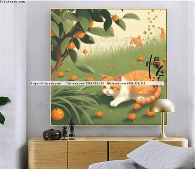 Tải file PSD tranh con meo duoi goc cay dep 516 (nguyên layer) để in