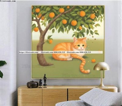 File gốc tranh con meo duoi goc cay dep 521 (phiên bản chuẩn) để in ấn